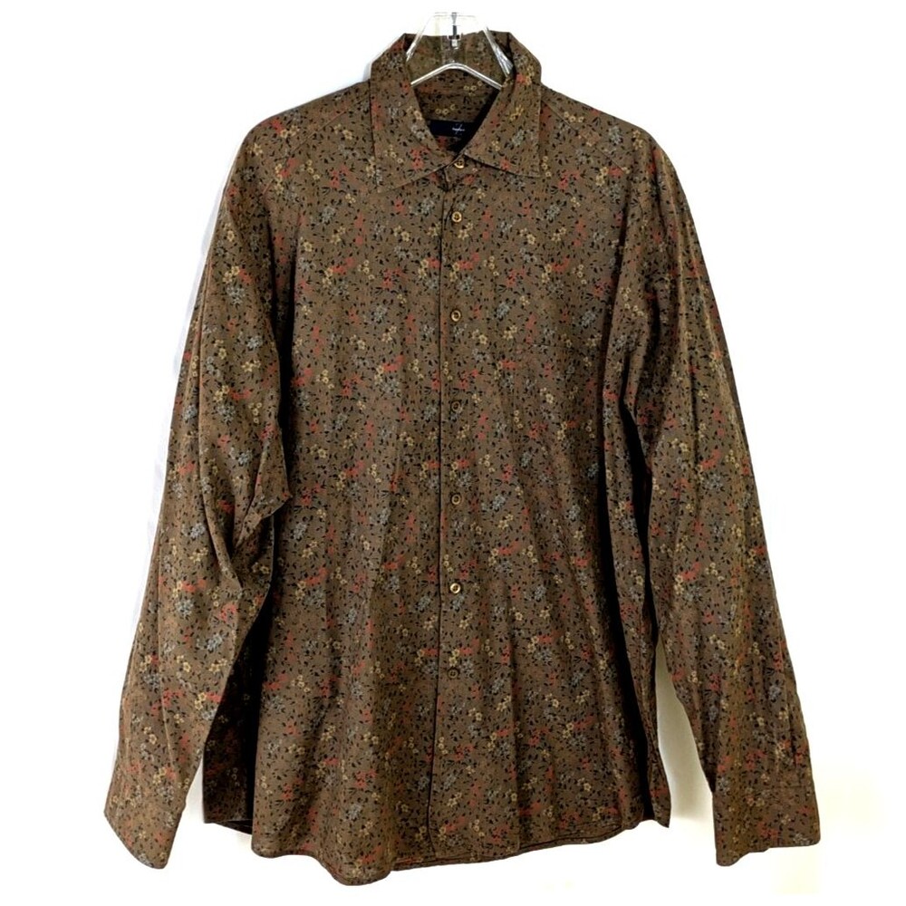 Ermenegildo ZegnaSport Men's XL Brown Cotton Floral Button Front Shirt - Picture 2 of 6